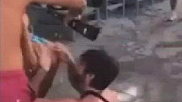 He drinks from her ass in public