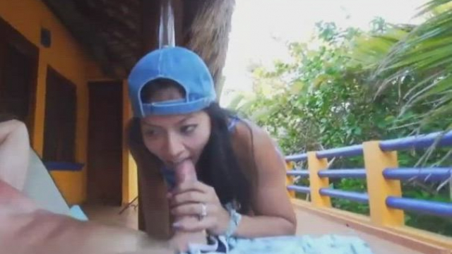 Fit hot Asian babe doing some stellar deepthroating