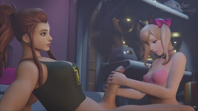 D.va giving Futa Brigitte a handjob (Dreamrider) [Overwatch]