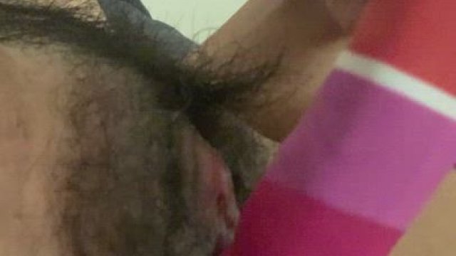 Thinking of you as I take my dildo into my fuzzy little pussy