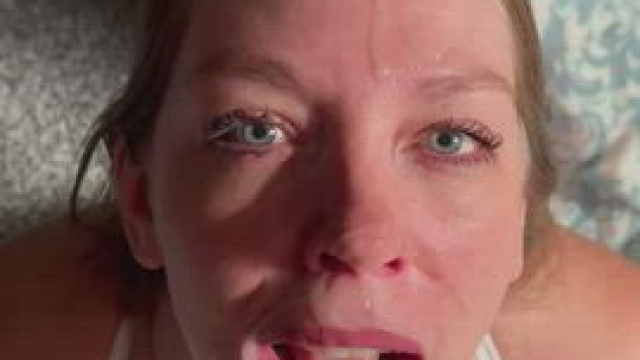 Lipstick, mascara, and cum complete the look!