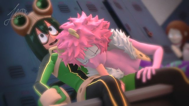 Mina blowing Tsuyu in locker room (AdrianDustRed)