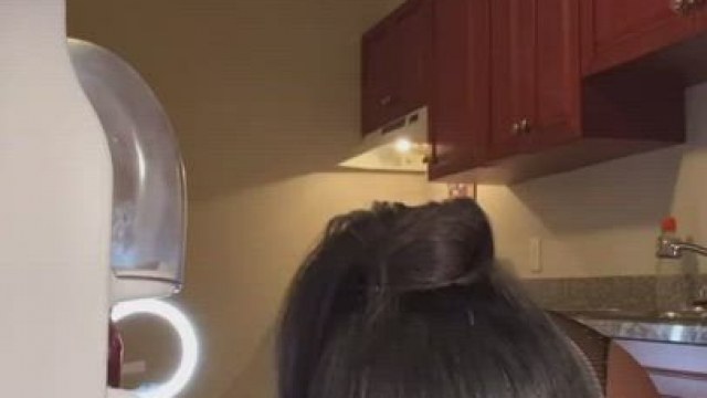 Stepson screws stepmom while looking for something to eat