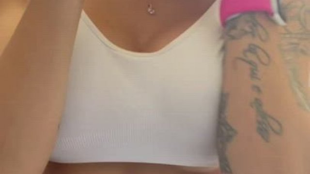 gorgeous blonde with big tits strips for you!