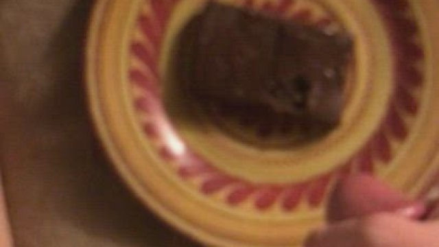 Happy brunette downs cum dripping brownie