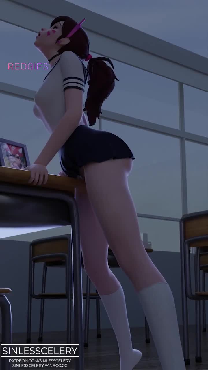 D.va edging herself on a table