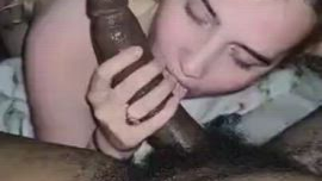 Cute blonde teen sucking on a huge BBC