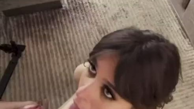 Brunette gets painted with creamy load