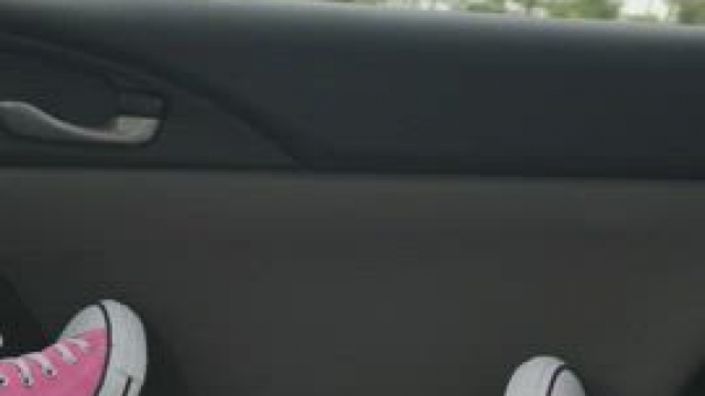 Exposing Her Furry Snatch On The Road