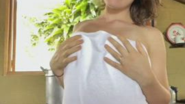 Just a Girl Taking Her Towel Off in the Kitchen