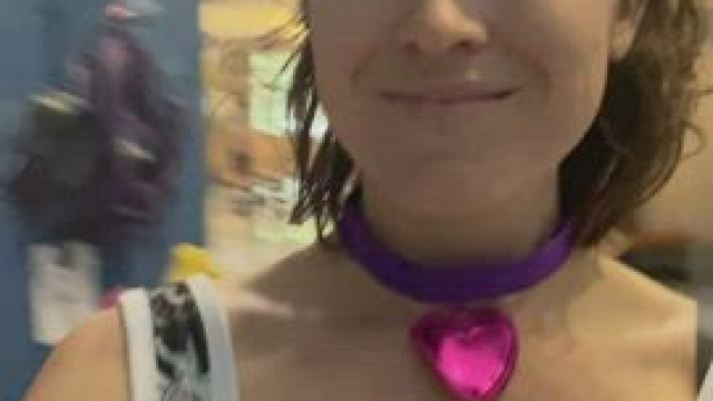 Sneakily Flashing at the Indoor Rock Climbing Center! [GIF]