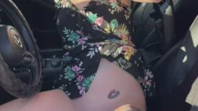 Riding my new dildo in a busy parking lot with the door open