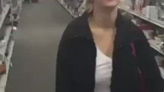 Blonde hottie flashing at the store!
