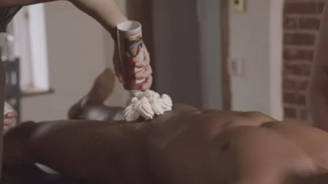 BTS fun with whipped cream... Nina Sever and Romeo talk about their creamy scene