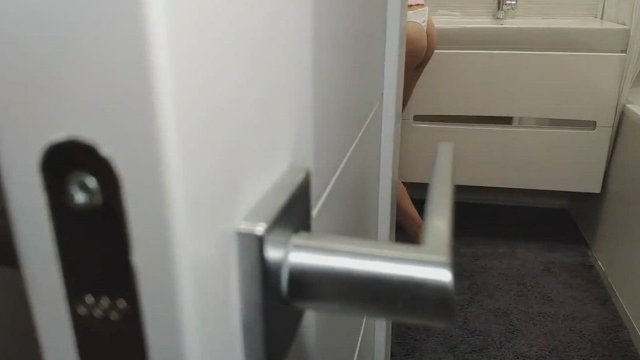 Her mouth gets double penetrated by her toothbrush and his dick [GIF]