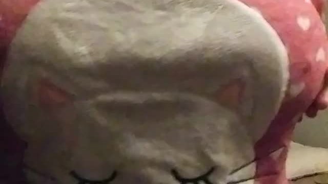 Playing in cute kitty PJs