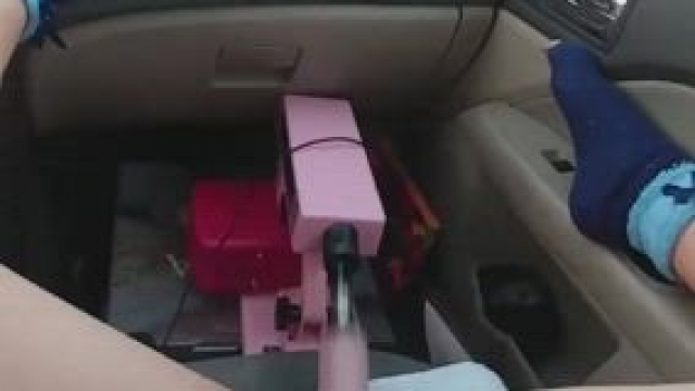 POV car fun with dildo fuck machine