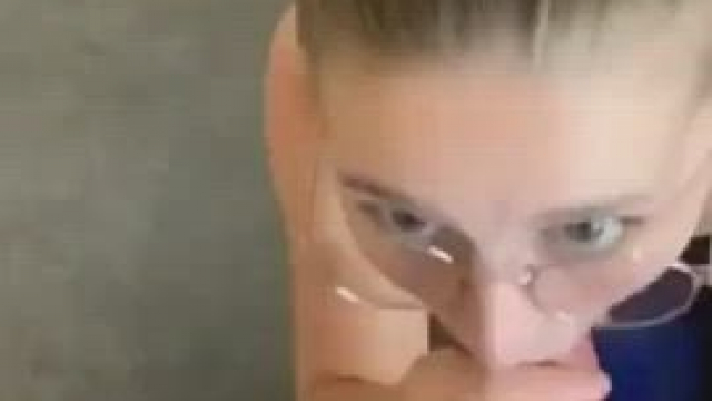 Laney Grey stroking a big load on her glasses