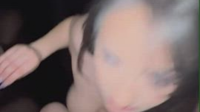 Sucking a stranger's cock at the glory hole until I make him cum on my tits