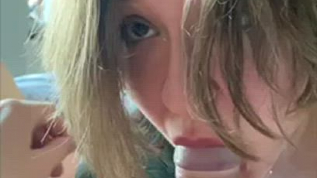 Teasing his cock with my tongue before he gives me my morning treat ??