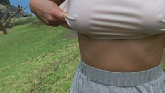 I hope the sun isn't the only thing on my tits today [GIF]