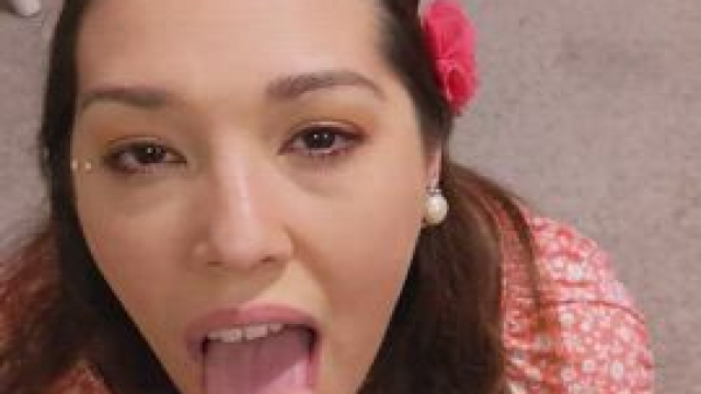 Trying to be cute while covered in cum