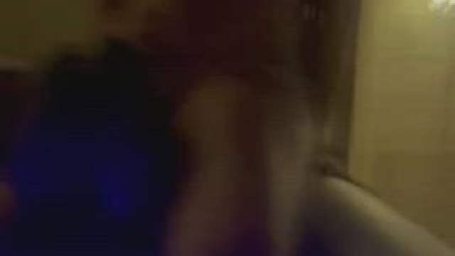 Just a couple of naughty wives breaking in our new hot tub and putting on a show