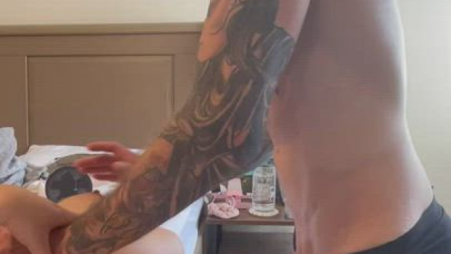 Trying to take all of his thick cock inside my mouth