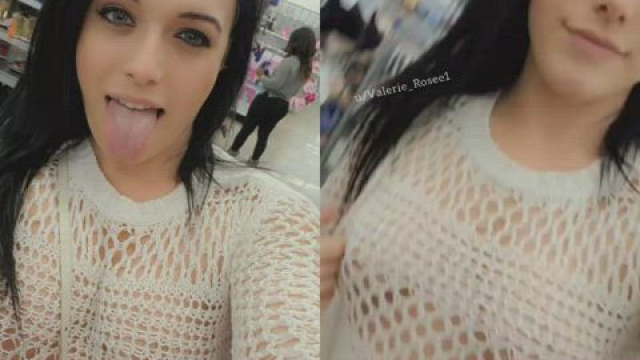 I love shopping in my see-through sweater