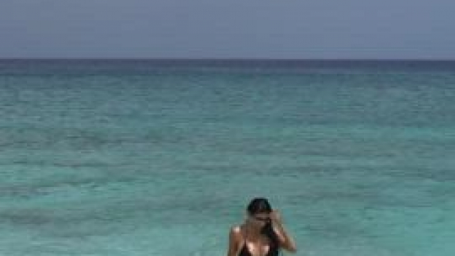 Mia coming out of the water