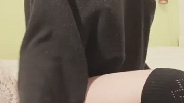 Woman in black flashing awesome tits