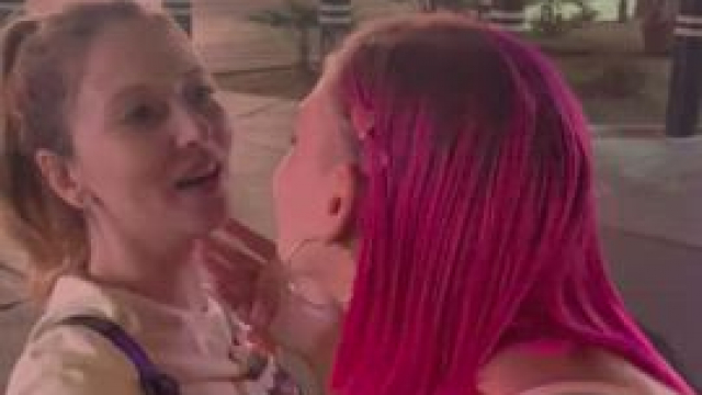 My pink hair G[f] kissing random girl on the street in Vegas and getting her tit