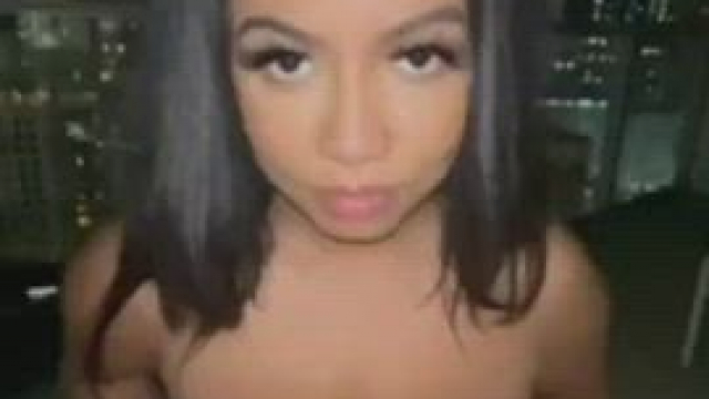 Some fun at balcony with this busty black teen