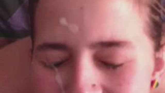 High teen takes a facial after giving me a BJ.