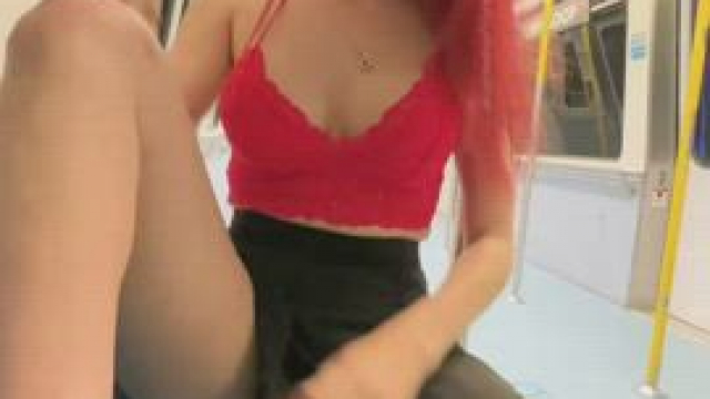 Flashing my tits and pussy in the subway ride home [gif]