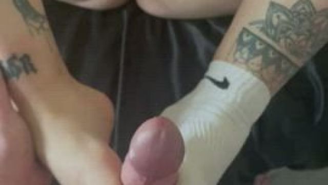 Pleasuring him with my toes