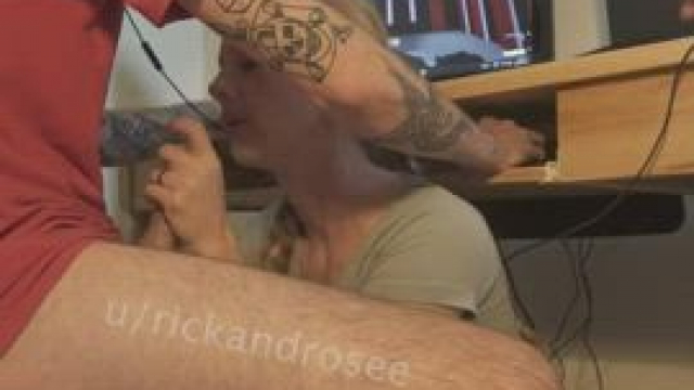 Jacking him off while he games