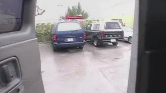 Gianna Michaels gets off the BangBus to let the rain wash off the cum from her b