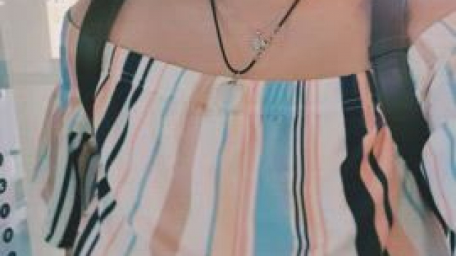 Riding such a glass elevator in a shopping mall and showing off those huge boobs