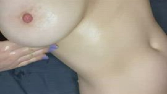 I can almost reach my nipple, come help me