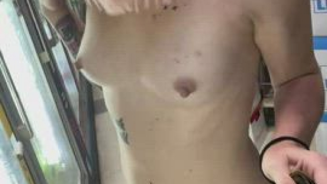 Was dared to go into a gas station and buy something fully nude [gif]