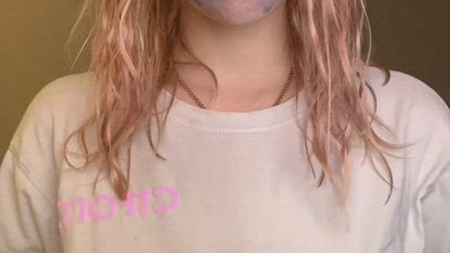 I'm in a negligee with a lavender mask on my face