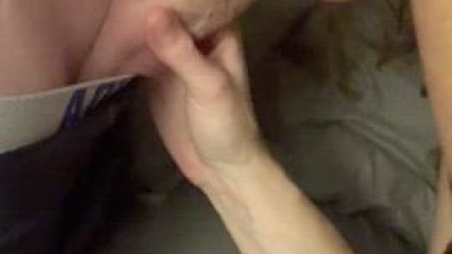 Using my tongue and trying to fit the whole thing down my throat