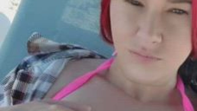 Popping a tiddy while at Cocoa Beach on vacation. Sorry for my face it was reall