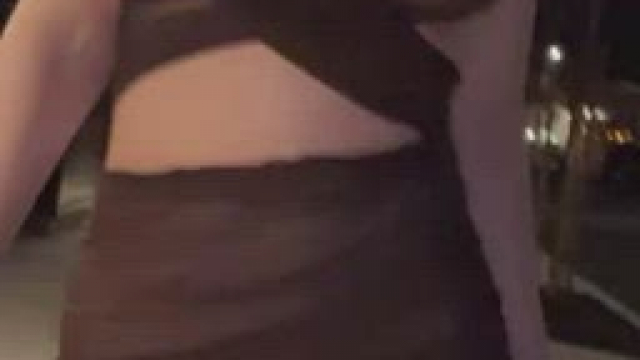 On my way to dinner in this barely theres see through dress [GIF]