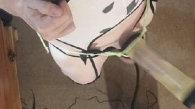 Cow slut gets her fat cock milked