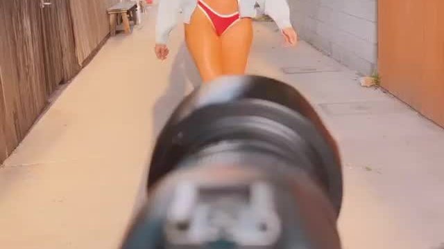 Cathy Kelley jiggles as she walks and poses