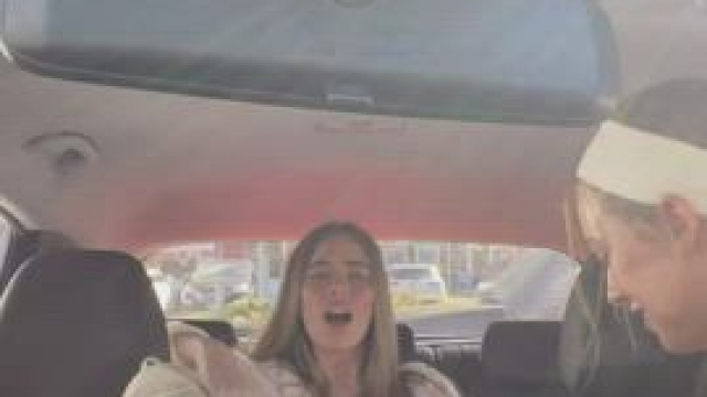 Girlfriend helped with cucumber in the car