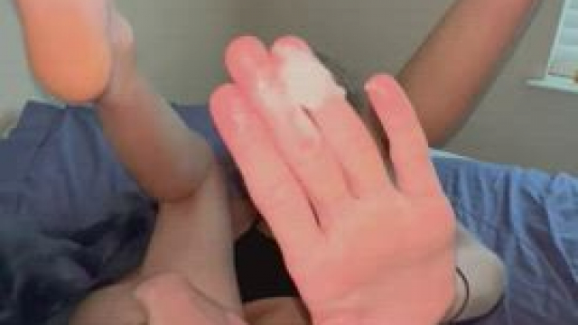 Eating her cream pie