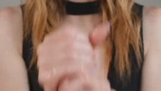 Redhead with amazing eyes handjob finish in slow-mo